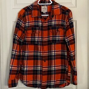 American Eagle Outfitters Orange and Blue Plaid Shirt